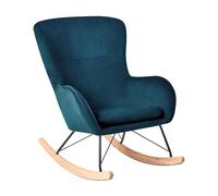 Beliani Chaise à Bascule Fauteuil de Lecture en Velours Bleu Azur et Design Scandinave pour Chambre ou Salon au Style Nordique et Glamour