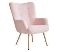Beliani Chaise à Dossier avec Pouf Moderne en Bouclé Rembourré Repose-Pieds Ottoman Rose Pastel Vejle II