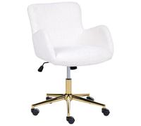 Beliani Chaise de Bureau en Tissu Chenille Base Dorée Pivotante Hauteur Réglable Dossier et Accoudoirs Inclinables Blanc Cassé Misorela