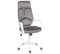 Beliani Chaise de Bureau Minimaliste en Velours Pivotante Hauteur Réglable Dossier Inclinable Mousse Moulée par Injection Grise Delight