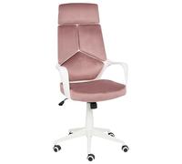Beliani Chaise de Bureau Minimaliste en Velours Pivotante Hauteur Réglable Dossier Inclinable Mousse Moulée par Injection Rose Delight