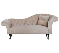 Beliani Chaise Longue Canapé Méridienne Chesterfield Côté Droit en Velours Beige Confort et Style Idéal pour Salon Glamour et Vintage