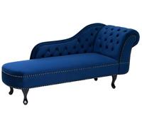 Beliani Chaise Longue Côté Droit Méridienne en Velours Bleu Glamour et Elégant Salon Nimes