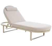 Beliani Chaise Longue de Jardin en Aluminium avec Coussin en Tissu sur roulettes Dossier Réglable Beige Roncolo
