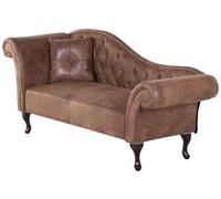 Beliani Chaise Longue Méridienne Chesterfield Côté Gauche en Cuir Suède Marron pour Salon Glamour et Vintage