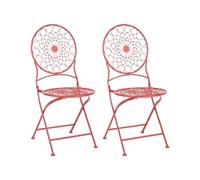 Beliani Chaises de Jardin Rouge Métal Bistrot en Ajouré Pliantes (Lot de 2)