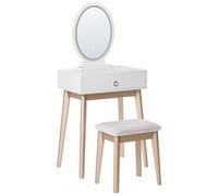 Beliani Coiffeuse avec Miroir et Tabouret Blanc 3 Tiroirs en Tiroir