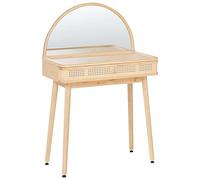 Beliani Coiffeuse avec Miroir Marron Clair Bambou 1 Tiroirs Boho et Tiroir | Bois, Scandinave, Laqué, À assembler entièrement, 81 x 41 x 124 cm