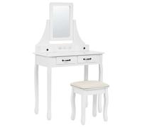 Beliani Coiffeuse Décorative Glamour à 4 Tiroirs avec Miroir et Tabouret Blanche Rayon