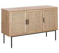 Beliani Commode 3 Portes Cannage Décoratif en Rotin Meuble de Rangement Idéal pour Chambre ou Salon Scandinave Rétro et Boho