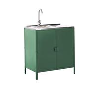 Beliani Commode de Jardin Cuisine Extérieure Noire avec 2 Portes et Evier en Acier Vert Vilama