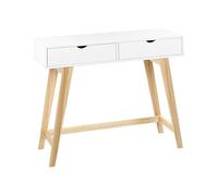 Beliani Console Blanche en MDF et Bois de Pin à 2 Tiroirs Moderne Bureau Minimaliste Sully