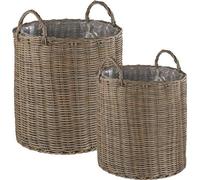BELIANI Corbeille à fleurs beige sable Poly rotin en set de 2 rondes tressées style rustique Accessoires de jardin Décoration de jardin