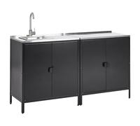 Beliani Cuisine d'Extérieur 2 Pièces avec Évier Noir Acier 90 x 80 x 50 cm | Métal, Revêtu de poudre, Installation et assemblage nécessaires, Charge Max 40 kg, Pour Extérieur