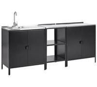 Beliani Cuisine d'Extérieur 3 Pièces avec Évier Noir Acier 90 x 80 x 50 cm | Métal, Revêtu de poudre, Installation et assemblage nécessaires, Charge Max 40 kg, Pour Extérieur