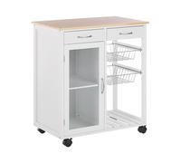 Beliani - Desserte de Cuisine à roulettes 2 Tiroirs, 1 placard - Bois, Blanc