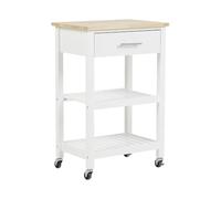 Beliani Desserte sur Roulette avec Large Tiroir Plateau Suppérieur en Bois de Pin et Structure en MDF Blanc avec 2 Plateaux Inférieurs