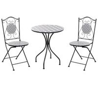 Beliani Ensemble Bistrot de Jardin Table et 2 Chaises Pliantes en Métal avec Mosaïque en Céramique Blanc et Bleu Sirol