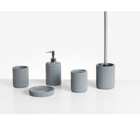 BELIANI Ensemble d'accessoires de salle de bain 5 pièces résine artificielle gris clair distributeur de savon brosse de toilette brosse à dents tasse