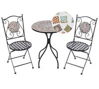 Beliani Ensemble de Balcon Vintage en Métal Table et Chaises Extérieur Motif Mosaïque Noir Casario