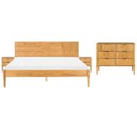 Beliani Ensemble de Chambre Bois de Pin Marron Clair de Scandinave | Cirage, À assembler entièrement, 211 x 168 x 90 cm