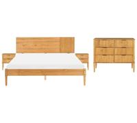 Beliani Ensemble de Chambre Bois de Pin Marron Clair de Scandinave | Cirage, À assembler entièrement, 211 x 168 x 90 cm