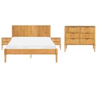 Beliani Ensemble de Chambre Bois de Pin Marron Clair de Scandinave | Cirage, À assembler entièrement, 211 x 148 x 90 cm