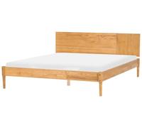Beliani Ensemble de Chambre Scandinave en Bois de Pin Lit 180 x 200 cm 2 Tables de Chevet et Commode à 6 Tiroirs Marron Clair Flavignac