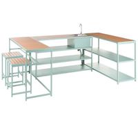 Beliani Ensemble de Cuisine d'Extérieur en Acier et Polywood 6 Pièces Table de Bar 2 Places Meuble Evier Mitigeur Vert Clair Avetrana
