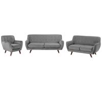 Beliani - Ensemble de Salon - Bodo - 2 Canapés et Fauteuil - Velours, Gris
