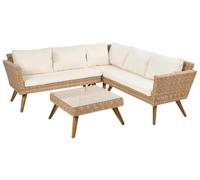 Beliani Ensemble de Salon de Jardin en Rotin PE 6 Places avec Canapé d'angle et Table Basse Blanc Cassé Vittoria
