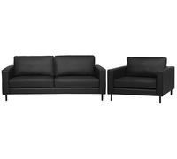 Beliani - Ensemble de Salon - Savelen - Canapé et Fauteuil, Cuir Fendu, Noir
