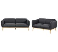 Beliani Ensemble de Salon Scandinave en Tissu 5 Places Canapés 3 et 2 Places Pieds Effilés en Bois Facile d'entretien Noir Ljung