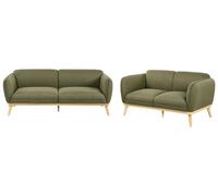 Beliani Ensemble de Salon Scandinave en Tissu 5 Places Canapés 3 et 2 Places Pieds Effilés en Bois Facile d'entretien Vert Olive Ljung