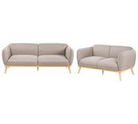 Beliani Ensemble de Salon Scandinave en Tissu 5 Places Canapés 3 et 2 Places Pieds Effilés en Bois Facile d'entretien Marron Clair Ljung