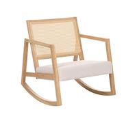 Beliani Fauteuil à Bascule en Tissu Rembourré Structure en Bois d'Hévéa Dossier Tressé Marron Clair et Beige Clair Leidy