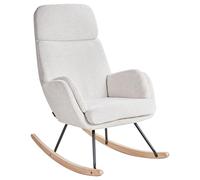 Beliani Fauteuil à Bascule Moderne en Tissu Assise Polyester Pieds Métal Patins en Bois Blanc Cassé Kvelia