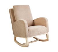 Beliani Fauteuil à Bascule Rembourré Pieds en Bois d'Hévéa avec Accoudoirs en Tissu Bou eige Alsta