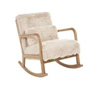 Beliani Fauteuil à Bascule Rétro Classique en Fausse Fourrure avec Accoudoirs et Coussin Pieds en Bois d'Hévéa Beige Clair Skovde