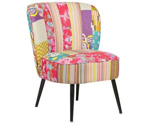 Beliani Fauteuil Bas en Tissu Patchwork Multicolore sans Accoudoirs Pieds en Métal Voss