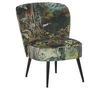 Beliani Fauteuil Bas sans Accoudoirs en Tissu Vert avec Imprimé Jungle Multicolore Rembourrage Épais et Confort Optimal pour Salon Rétro et Moderne