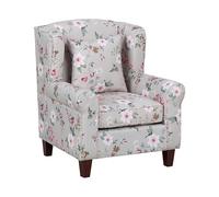 Beliani Fauteuil Bergère en Tissu Beige Clair Motif Floral Multicolore avec Repose-Pied Assorti Confortable pour Salon ou Coin Lecture Traditionnel