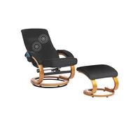 Beliani Fauteuil Chaise de Relaxation Massante et Chauffante en Tissu Noir et Bois avec Repose-Pied Design Ultra Moderne et Confort Optimal