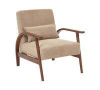 Beliani Fauteuil Classique Rétro en Bou vec Accoudoirs Coussins Pieds en Bois d'Hévéa Beige Sable Skara