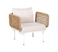Beliani Fauteuil d'Appoint Moderne en Métal et Rotin PE Coussins et Accoudoirs Meuble de Jardin et Terrasse Beige Clair Baucina