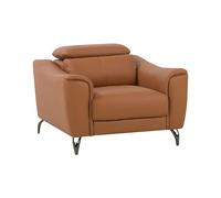 Beliani Fauteuil Design en Cuir PU et Véritable Marron Haut de Gamme avec Appui-tête Inclinable Style Élégant et Confort Optimal pour Salon Moderne