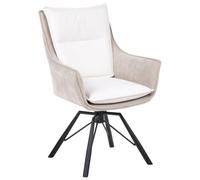 Beliani Fauteuil Moderne à Accoudoirs Assise Baquet Base Pivotante Pieds Métalliques Tissu Chenille Beige et Blanc Cassé Anneberg