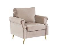 Beliani Fauteuil Rembourré en Velours Taupe avec Pieds en Acier Doré Ajout Parfait à Chaque Chambre ou Salon Glamour Classique et Traditionnel
