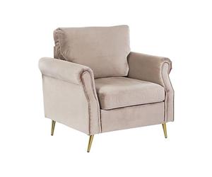 Beliani Fauteuil Rembourré en Velours Taupe avec Pieds en Acier Doré Ajout Parfait à Chaque Chambre ou Salon Glamour Classique et Traditionnel