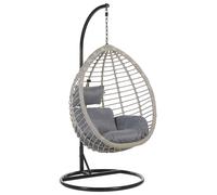 Fauteuil Oeuf Suspendu Design en Rotin Gris avec Support en Acier Noir et Coussin Idéal pour Salon ou Terrasse au Style Boho et Moderne Beliani